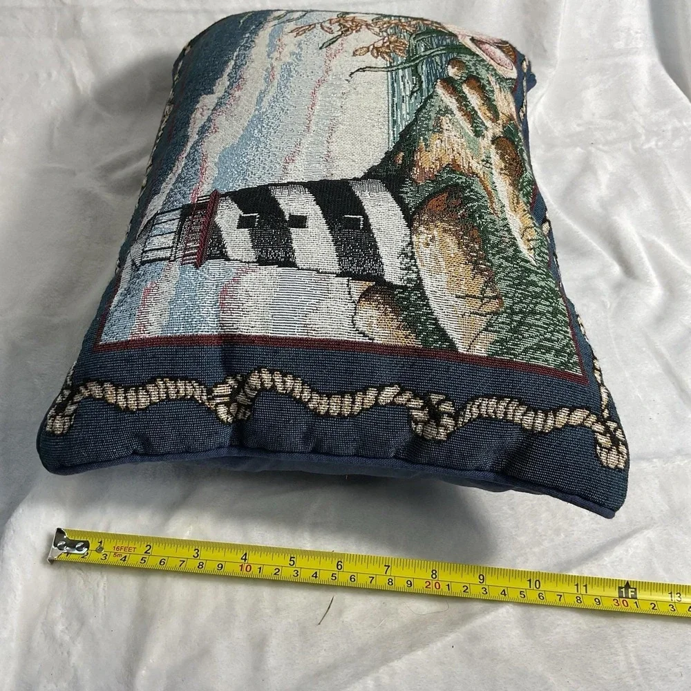 Woven Light House Ropes Sea Shore Blue Tapestry Pillow 17